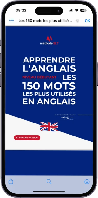 Couverture de l'ebook « Apprendre l'anglais : les 150 mots les plus utilisés en anglais » sur un smartphone
